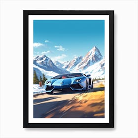 A Lamborghini Aventador Car In Icefields Parkway Flat Illustration 4 Art Print