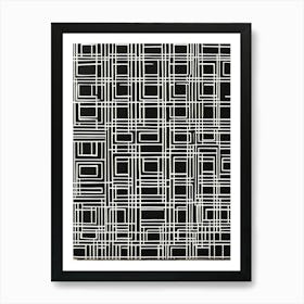 Retro Inspired Linocut Abstract Shapes Black And White Colors art, 224 Art Print