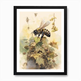 Hairy Footed Flower Bee Beehive Watercolour Illustration 2 Art Print