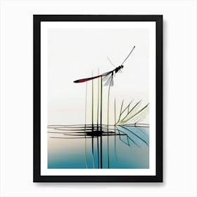 Dragonfly On Lake Abstract Line Drawing 2 Art Print