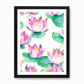 Lotus Flower Repeat Pattern Watercolour 4 Art Print