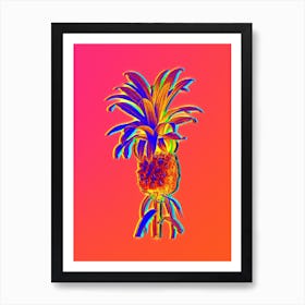 Neon Pineapple Botanical in Hot Pink and Electric Blue n.0464 Art Print