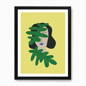 Portrait Of A Woman With Leaves Art Print