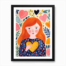 Spring Inspired Heart Pattern Illustration Of Person 1 Art Print