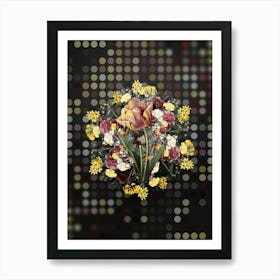Vintage Tulip Flower Wreath on Dot Bokeh Pattern n.0368 Art Print