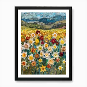 Daffodils Field Knitted In Crochet 3 Art Print