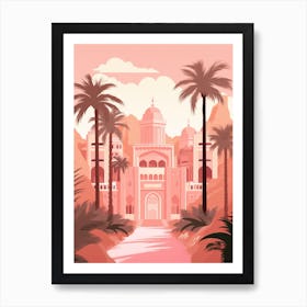 Pink Castle With Palm Trees  Art Print