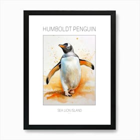 Humboldt Penguin Sea Lion Island Watercolour Painting 3 Poster Art Print