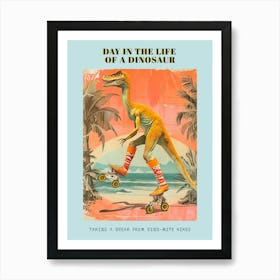 Retro Dinosaur Roller Skating 1 Poster Art Print