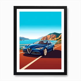 A Alfa Romeo Giulia In Causeway Coastal Route Illustration 3 Art Print