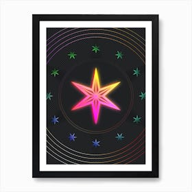 Neon Geometric Glyph in Pink and Yellow Circle Array on Black n.0013 Art Print