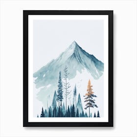 Mountain And Forest In Minimalist Watercolor Vertical Composition Art Print