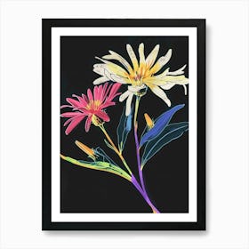 Neon Flowers On Black Asters 8 Art Print