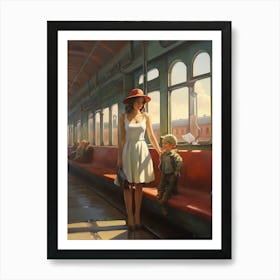 Girl And A Boy On A Train art print Art Print