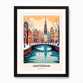 Vintage Winter Travel Poster Amsterdam Netherlands 4 Art Print