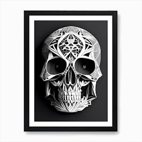 Skull With Geometric Designs 1 Linocut Art Print