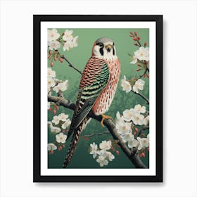 Ohara Koson Inspired Bird Painting American Kestrel 1 Art Print