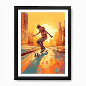 Skateboarding In Dubai, United Arab Emirates Drawing 1 Art Print