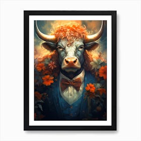Bull With Flowers 2 Art Print