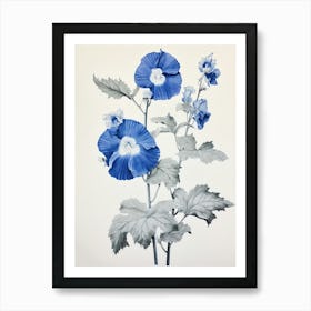 Blue Botanical Hollyhock 1 Art Print