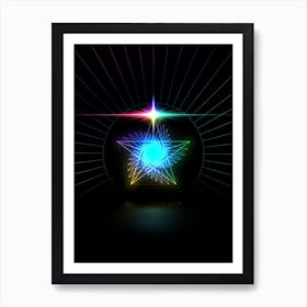 Neon Geometric Glyph in Candy Blue and Pink with Rainbow Sparkle on Black n.0039 Art Print