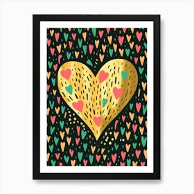 Lines And Hearts Gold Geometric Art Print