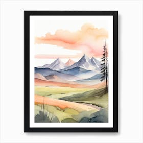 Tranquil Mountains In Minimalist Watercolor Vertical Composition 10 Art Print