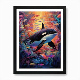Surreal Orca Whales With Waves5 Art Print