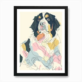 Pastel Bernese Mountain Dog Watercolour Line Illustration 4 Art Print