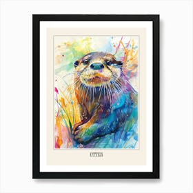 Otter Colourful Watercolour 3 Poster Art Print