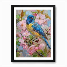 Blue Bird In Cherry Blossoms 1 Art Print