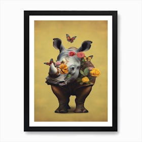 Pretty Rhino - Rhino With Butterflies Art Print