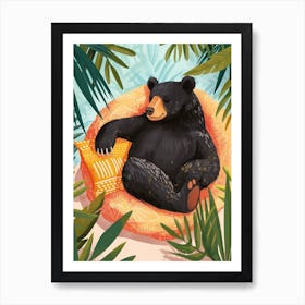 American Black Bear Relaxing In A Hot Spring Storybook Illustration 2 Art Print