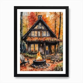 A Witches Cottage in the Woods ~ Witchy Spooky Fairytale Watercolour  Art Print