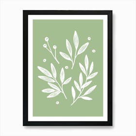 Botanic Leaf Foliage Pattern - Green White Art Print