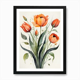 Orange Tulips In A Vase Art Print