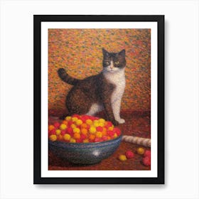 Carnation With A Cat 1 Pointillism Style Art Print