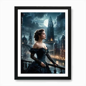 Digital Painting of Gorgeous Victorian Woman with Classic London City Scenery #3 Art Print