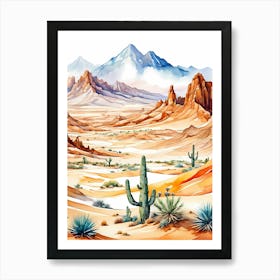 Watercolor Desert Landscape Art Print