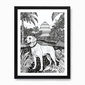 Drawing Of A Dog In Royal Botanic Garden, Melbourne In The Style Of Black And White Colouring Pages Line Art 01 Art Print