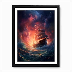 Ship In Stormy Sea Art Print