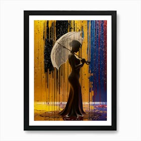 Woman With Umbrella In The Rain Art Print