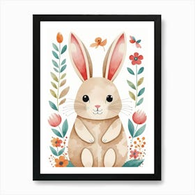 Floral Cute Baby Bunny Nursery (11) Art Print