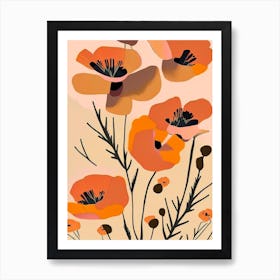 Desert Poppy Wildflower Modern Muted Colours 2 Art Print