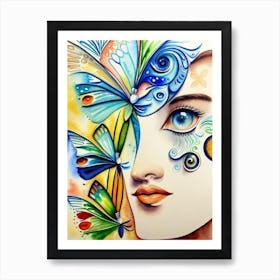 Watercolor Of A Woman'S Face Art Print