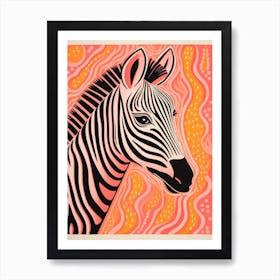 Linocut Inspired Pink & Orange Zebra 1 Art Print