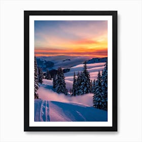 Laax, Switzerland Sunrise Skiing Poster Art Print