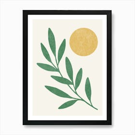 Leaf Sun Botanical Minimalist Green Gold Art Print