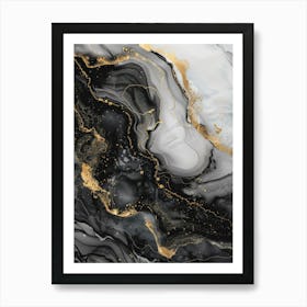 Abstract Black And Gold Marble Painting 1 Art Print