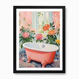 A Bathtube Full Of Peony In A Bathroom 3 Art Print